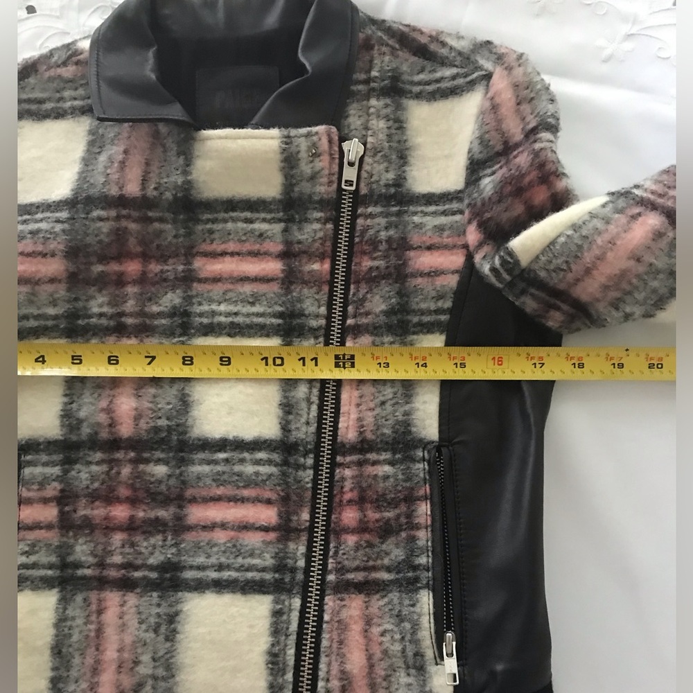 Paige Farrah Plaid Wool Leather Moto Jacket Pink Black Women's Size S - Picture 7 of 16